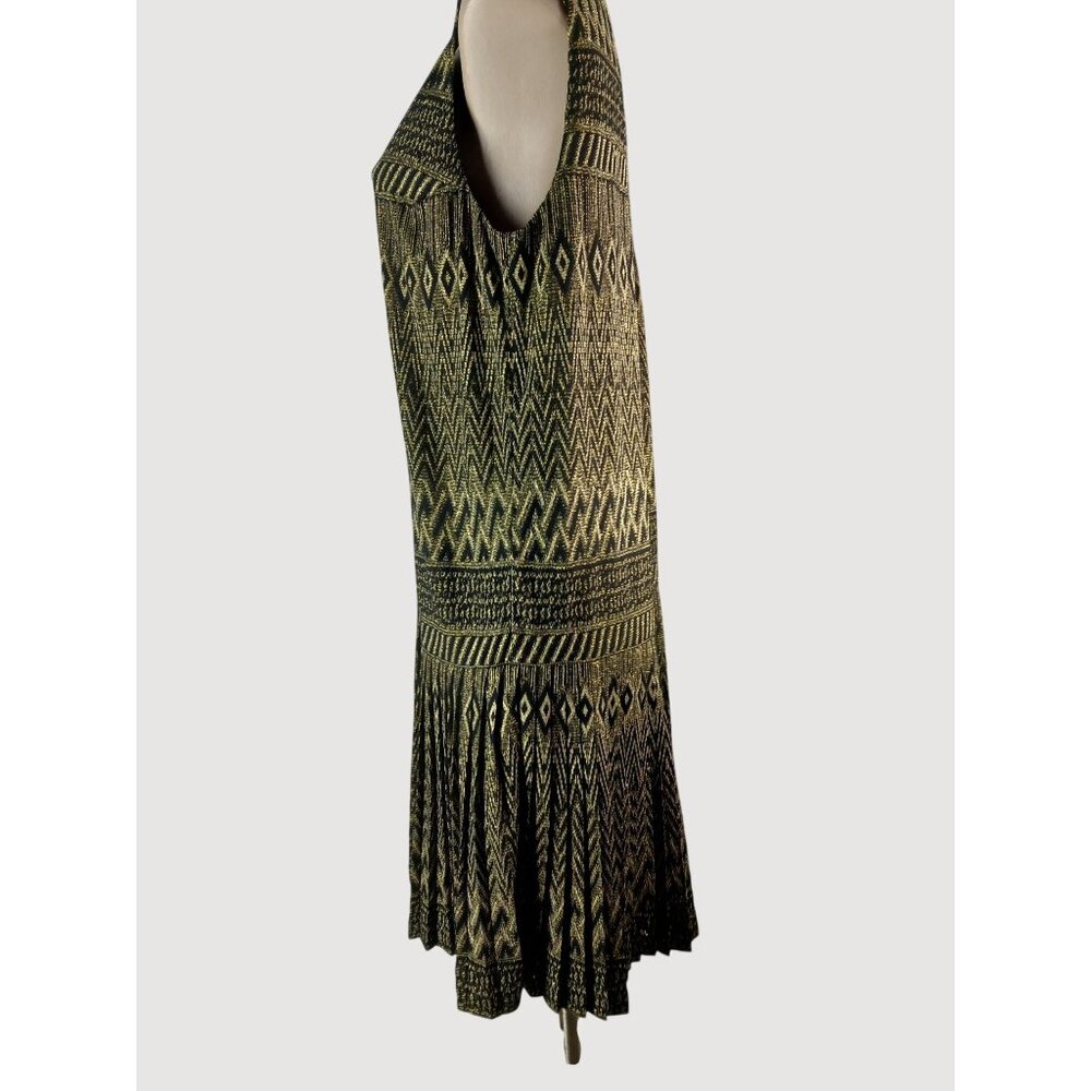 London Times Black Gold V Neck Sleeveless Pleated Dress Size 14 LBD Gatsby Deco - Picture 6 of 13